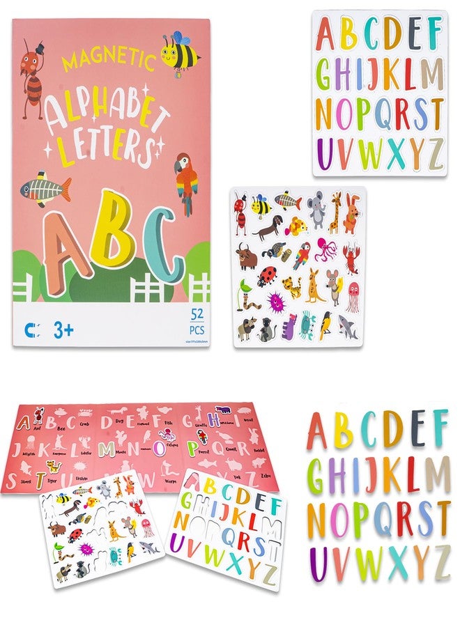 ويش كي حروف أبجدية مغناطيسية للأطفال من ويشكي - 52 قطعة من الحروف الكبيرة مع بطاقات تعليمية للحيوانات، لعبة تعليمية مونتيسوري للأطفال الصغار ومرحلة ما قبل المدرسة من عمر 3 سنوات فما فوق، باللون الأحمر - Image 1